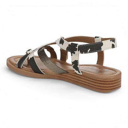 Blowfish Malibu Women's Black White Micro Wedge Strappy Sandals - April