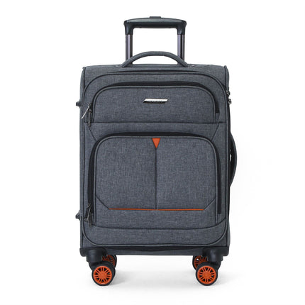 Soft Shell Black Linen Suitcase Set 8 Wheel Lightweight Travel Luggage