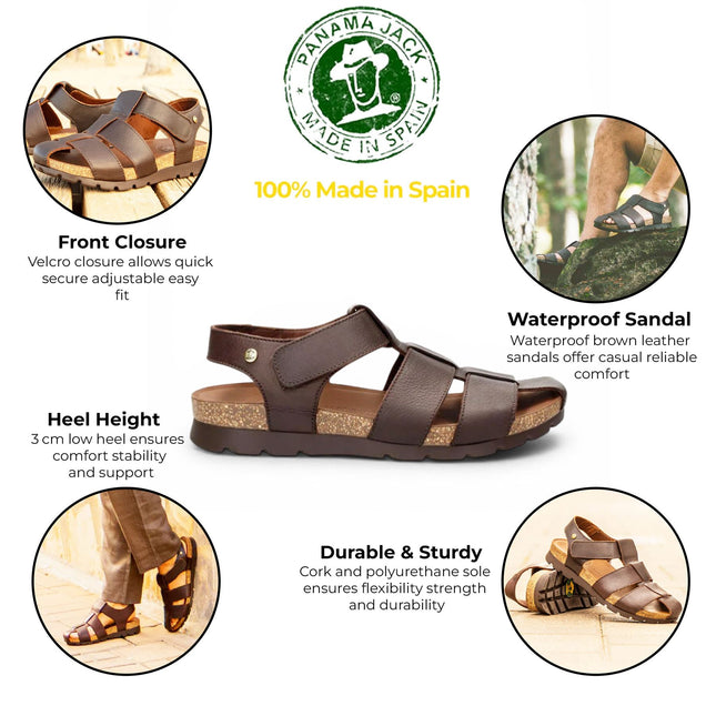 Panama Jack Men's Waterproof Bark Brown Leather Sandals - Stanley C1