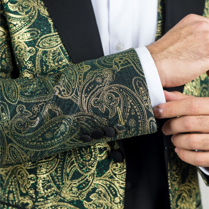 Men's 4 Piece Green Paisley Wedding Suit Tailor Fit