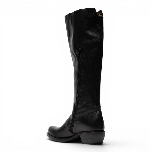 Fly London Womens Black Leather High Heeled Riding Long Boots - MISTRY