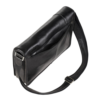Genuine Leather Black Laptop Satchel Messenger Shoulder Bag - Astor