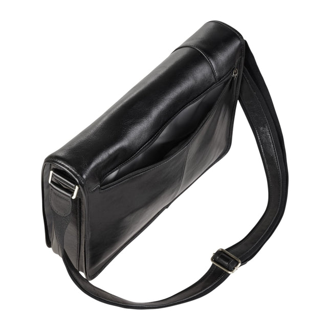 Genuine Leather Black Laptop Satchel Messenger Shoulder Bag - Astor