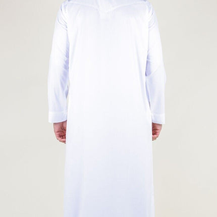 Men's White Thobe Robe Satin Emirati Islamic Jubba Eid Slim Fit