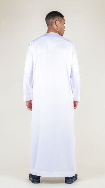 Men's White Thobe Robe Satin Emirati Islamic Jubba Eid Slim Fit