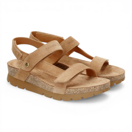 Panama Jack Women's Wedge Bark Brown Suede Leather Sandals - Selma B10