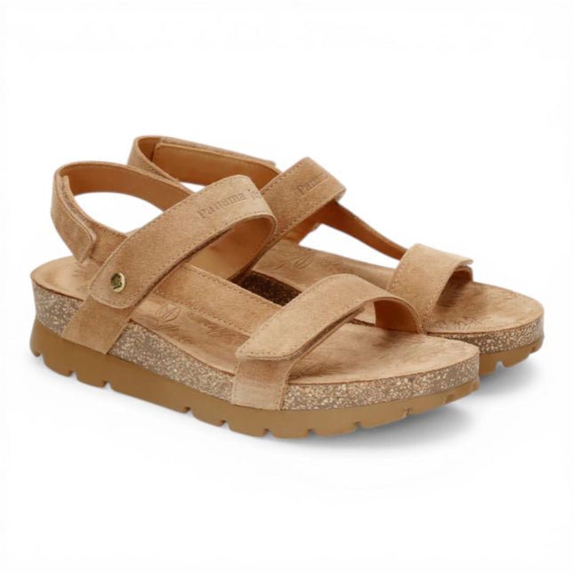 Panama Jack Women's Wedge Bark Brown Suede Leather Sandals - Selma B10