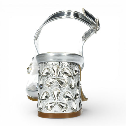Laura Vita Women’s Clear Silver Slip-On Cinderella Block Heel Sandals - Marlene 12