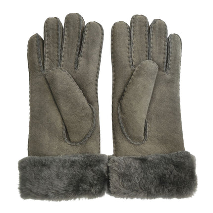 Infinity Leather Womens Grey Sheepskin Suede Gloves with Fur Cuff