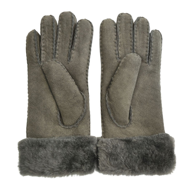Infinity Leather Womens Grey Sheepskin Suede Gloves with Fur Cuff