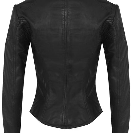 Womens Slim-Fit Leather Biker Jacket-Maldon