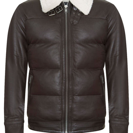 Men's Leather Quilted Biker Puffer Jacket - Brasília