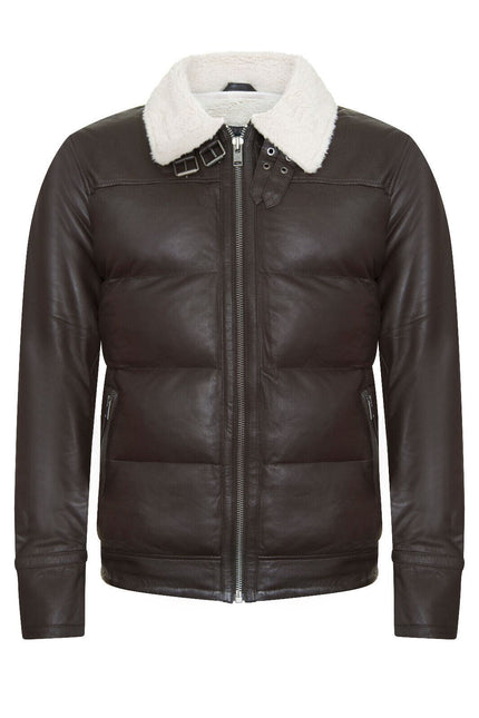 Men's Leather Quilted Biker Puffer Jacket - Brasília