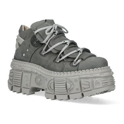 New Rock M-106Wall-C63 Grey Leather Urban Gothic Ankle Boots