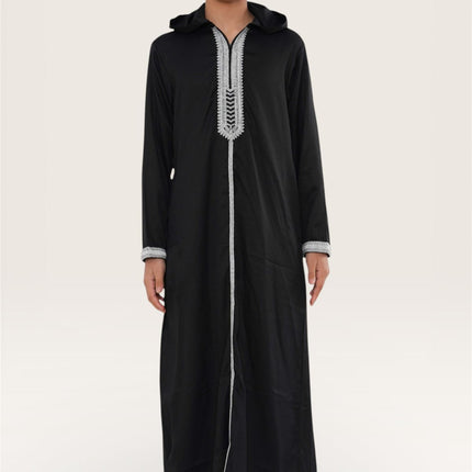 Kids Boys Black Eid Hooded Moroccan Thobe Robe Djellaba Ramadan Jubba- K-HM3