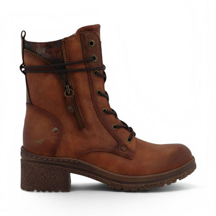 Mustang Women's Cognac Brown Lace-Up Heeled Winter Combat Boots - M0092003