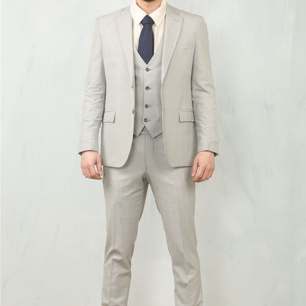 Men's 3 Piece Prince Of Wales Grey Suit Workwear