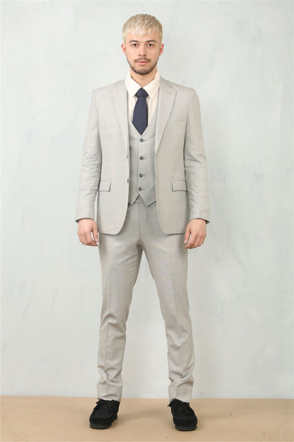 Men's 3 Piece Prince Of Wales Grey Suit Workwear
