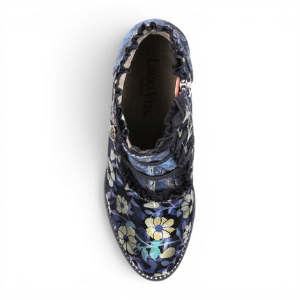 Laura Vita Floral Womens Victorian Blue Leather Heel Ankle Boots - Alcbaneo-130