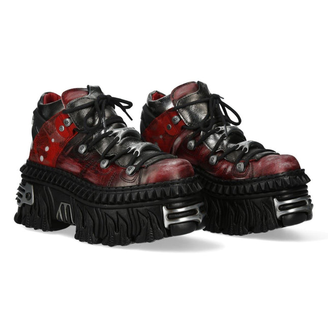 New Rock M-Wall106N-C17 Red Silver Leather Gothic Urban Rock Ankle Boots