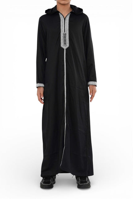 Kids Boys Black Eid Hooded Moroccan Thobe Robe Djellaba Ramadan Jubba- K-HM3