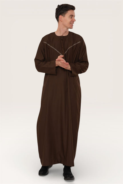 Men's Eid Brown Moroccan Thobe Robe Djellaba Ramadan Eid Jubba- HM10