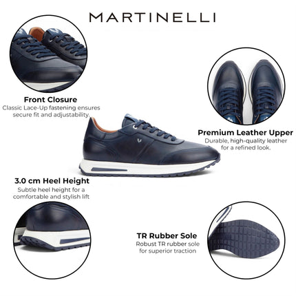 Martinelli Men's Blue Leather Sneakers Trainer Lace-Up Shoes - Hanbury