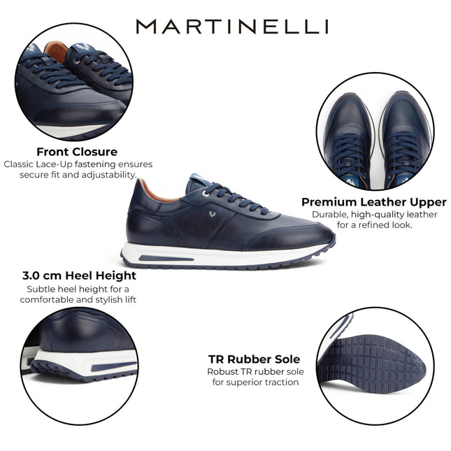 Martinelli Men's Blue Leather Sneakers Trainer Lace-Up Shoes - Hanbury