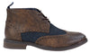 Mens Classic Tweed Oxford Brogue Ankle Boots In Brown Leather