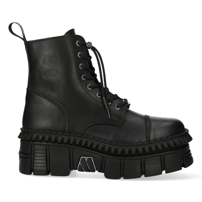 New Rock Black Leather Boots-WALL083CCT-S6
