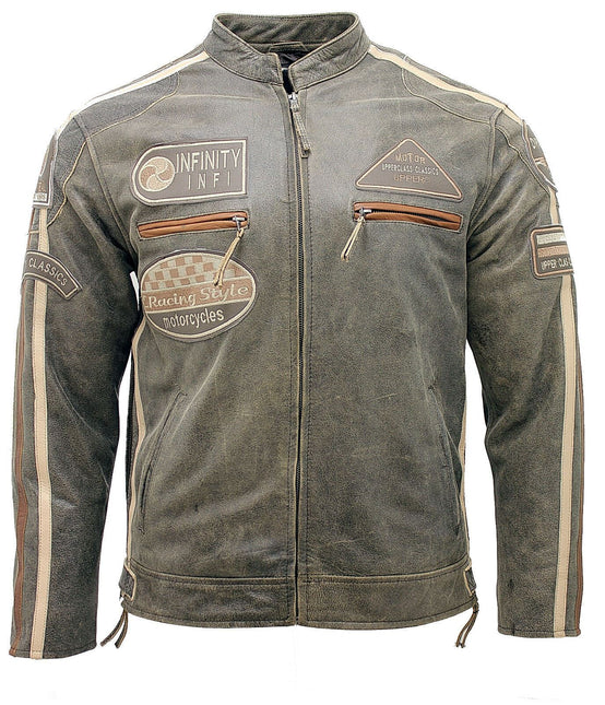 Mens Racing Leather Biker Jacket-Portland