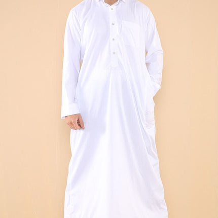 Mens White Thobe Jubba Saudi Ramadan Eid Islamic Kaftan Kaudara Arabic Jubbah