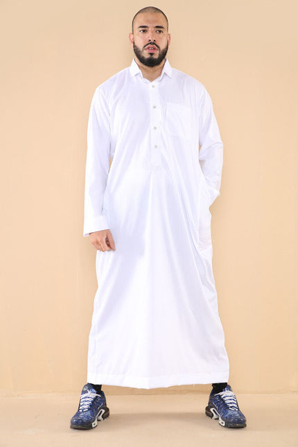 Mens White Thobe Jubba Saudi Ramadan Eid Islamic Kaftan Kaudara Arabic Jubbah