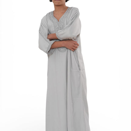 Kids Boys Grey Moroccan Thobe Robe Eid Djellaba Gandoura Jubba- K-HM65