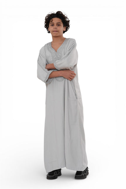 Kids Boys Grey Moroccan Thobe Robe Eid Djellaba Gandoura Jubba- K-HM65