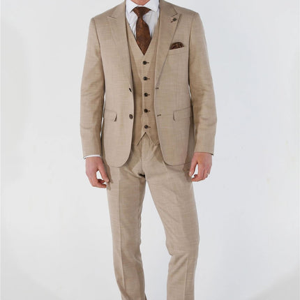 Men's 3 Piece Beige Summer Wedding Tailored Fit Suit