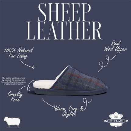 Men’s Wool Slip-on Real Sheepskin Fur Mule Winter Slippers - Highland