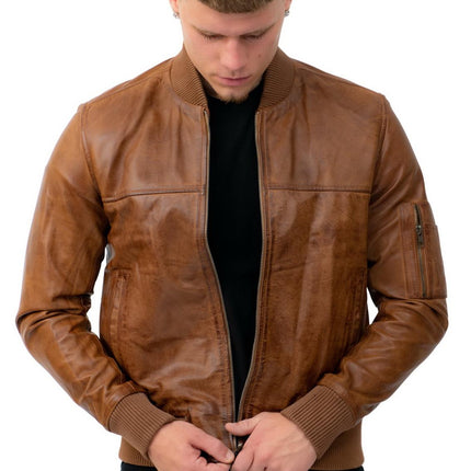 Mens Retro MA-1 Leather Bomber Jacket-Arlington