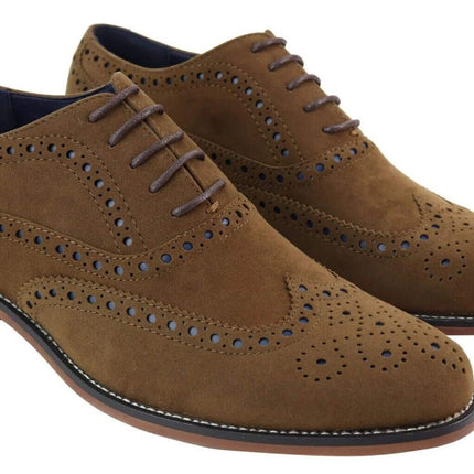 Mens Classic Oxford Brogue Shoes In Tan/Navy Suede