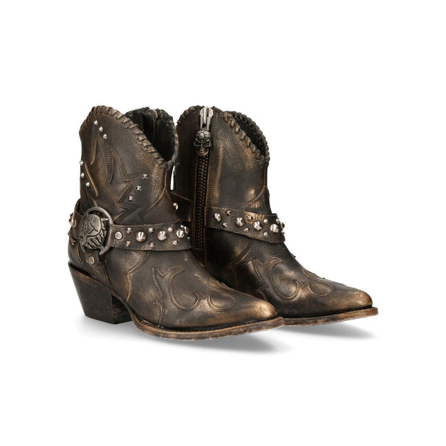New Rock Brown Leather Pointed Cowboy Boots - WSTM004-S1