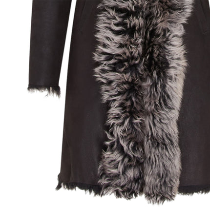 Womens Black Toscana Sheepskin Leather Hooded Trench Coat - Coast