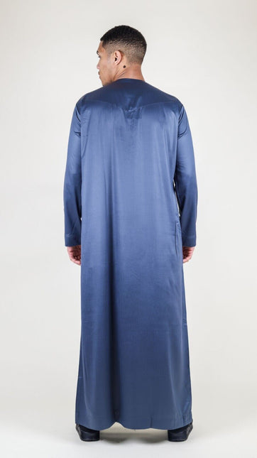 Men's Charcoal Thobe Robe Satin Emirati Islamic Jubba Eid Regular Fit