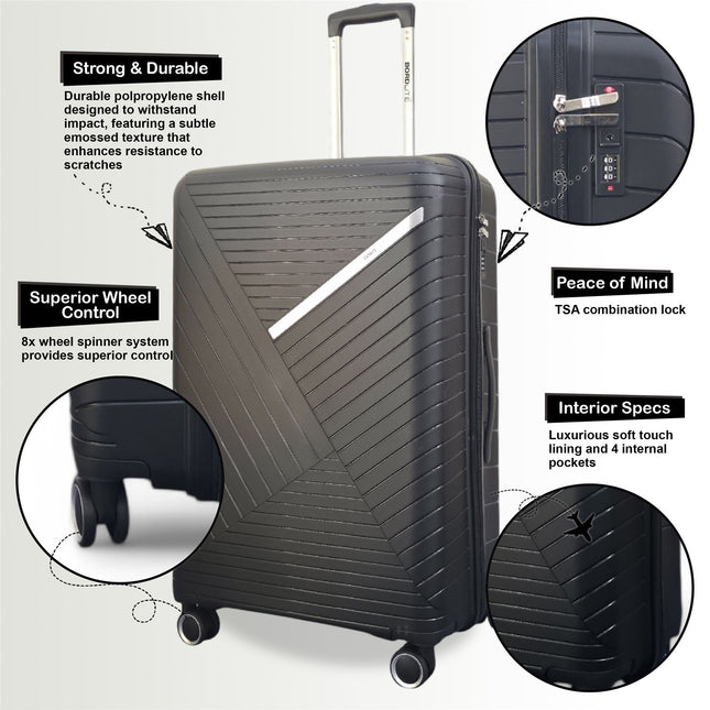 Robust PP Hard Shell 8 Wheels Luggage Travel Holiday Cabin Suitcase Set