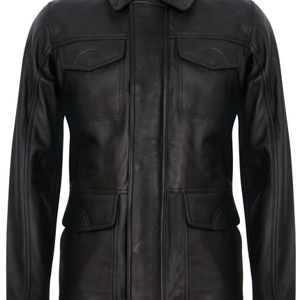 Mens Black Leather Safari Jacket-Porto