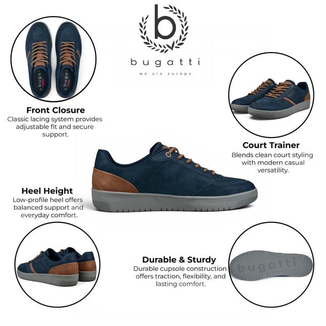 Bugatti Men's Navy Blue Leather Fashion Comfort Trainer Shoes - Llopart