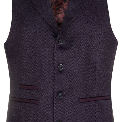 Mens Purple Plum 3 Piece Tweed Herringbone Suit Peaky Blinders Classic Tailored