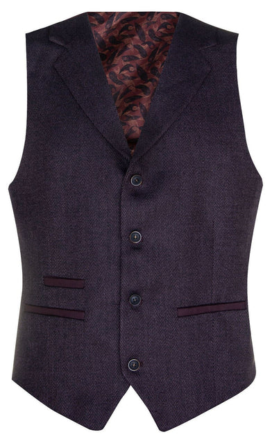 Mens Purple Plum 3 Piece Tweed Herringbone Suit Peaky Blinders Classic Tailored