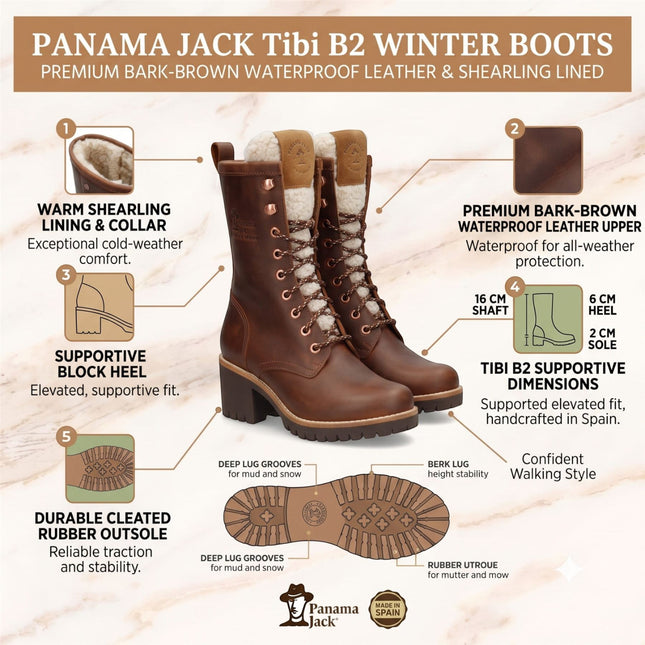 Panama Jack Women's Bark Leather Waterproof Warm Heeled Lace-Up Boots - Tibi B2