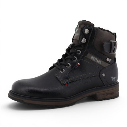Mustang Men's Black Faux Leather Winter Lace-Up Ankle Boots - M0021001