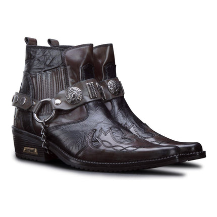 Mens Brown Leather Winklepicker Ankle Boots